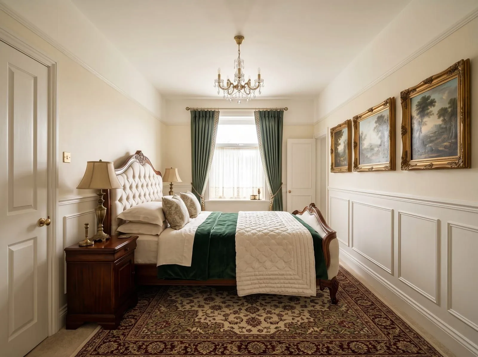 The same bedroom photo redesigned in a traditional style