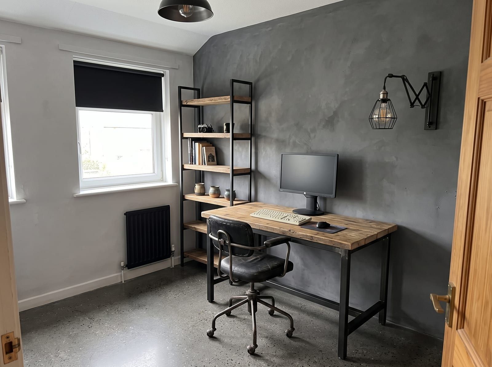 A home office redesigned in a industrial style