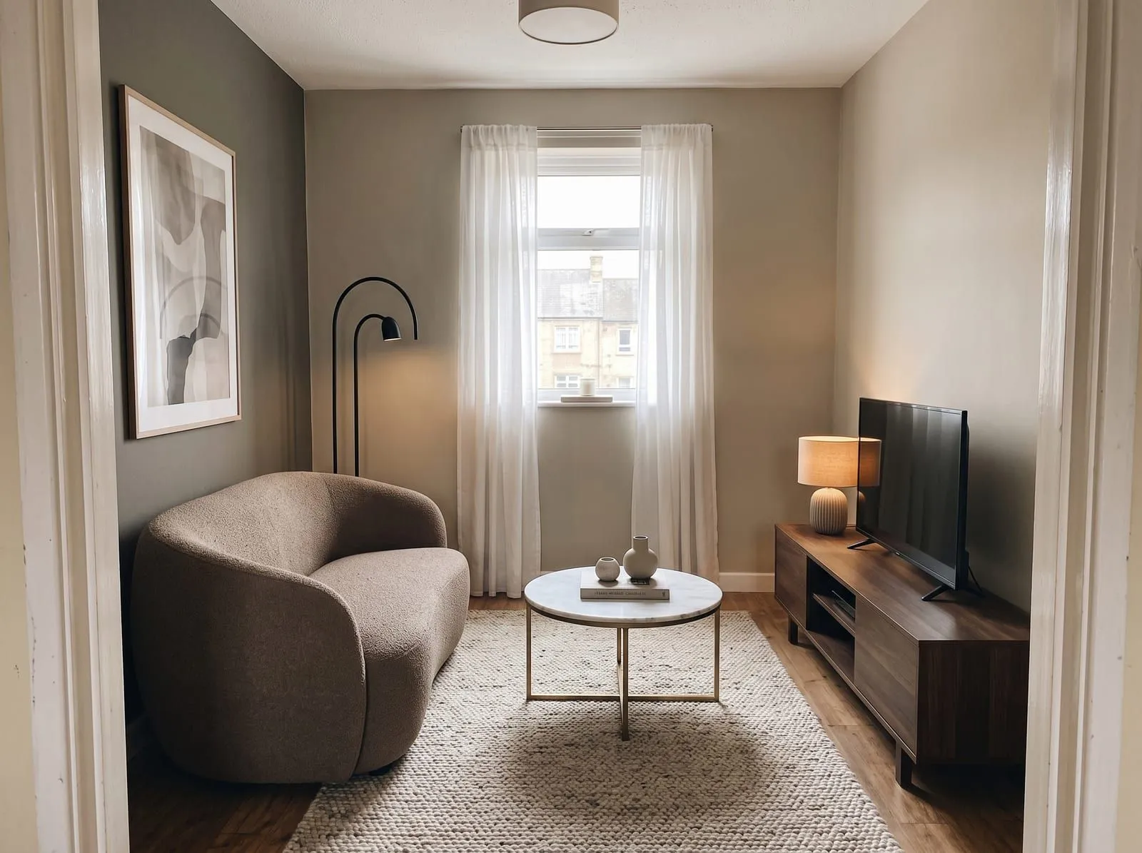 The same small living room in a contemporary style
