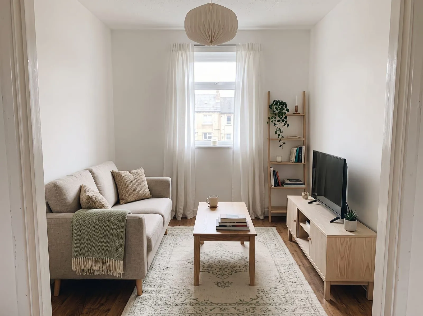 The same small living room in a Scandinavian style