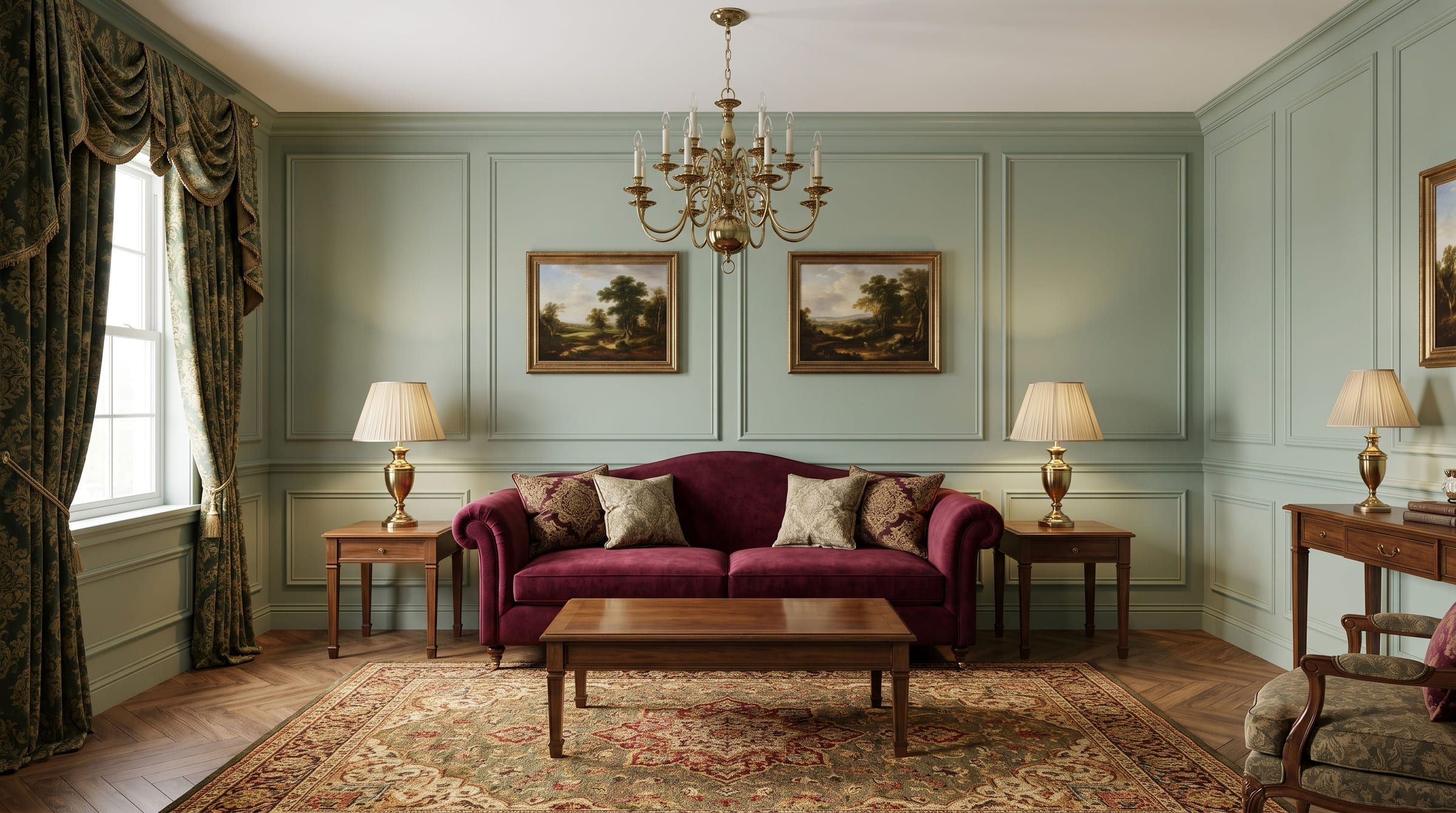 The same living room redesigned in a traditional style